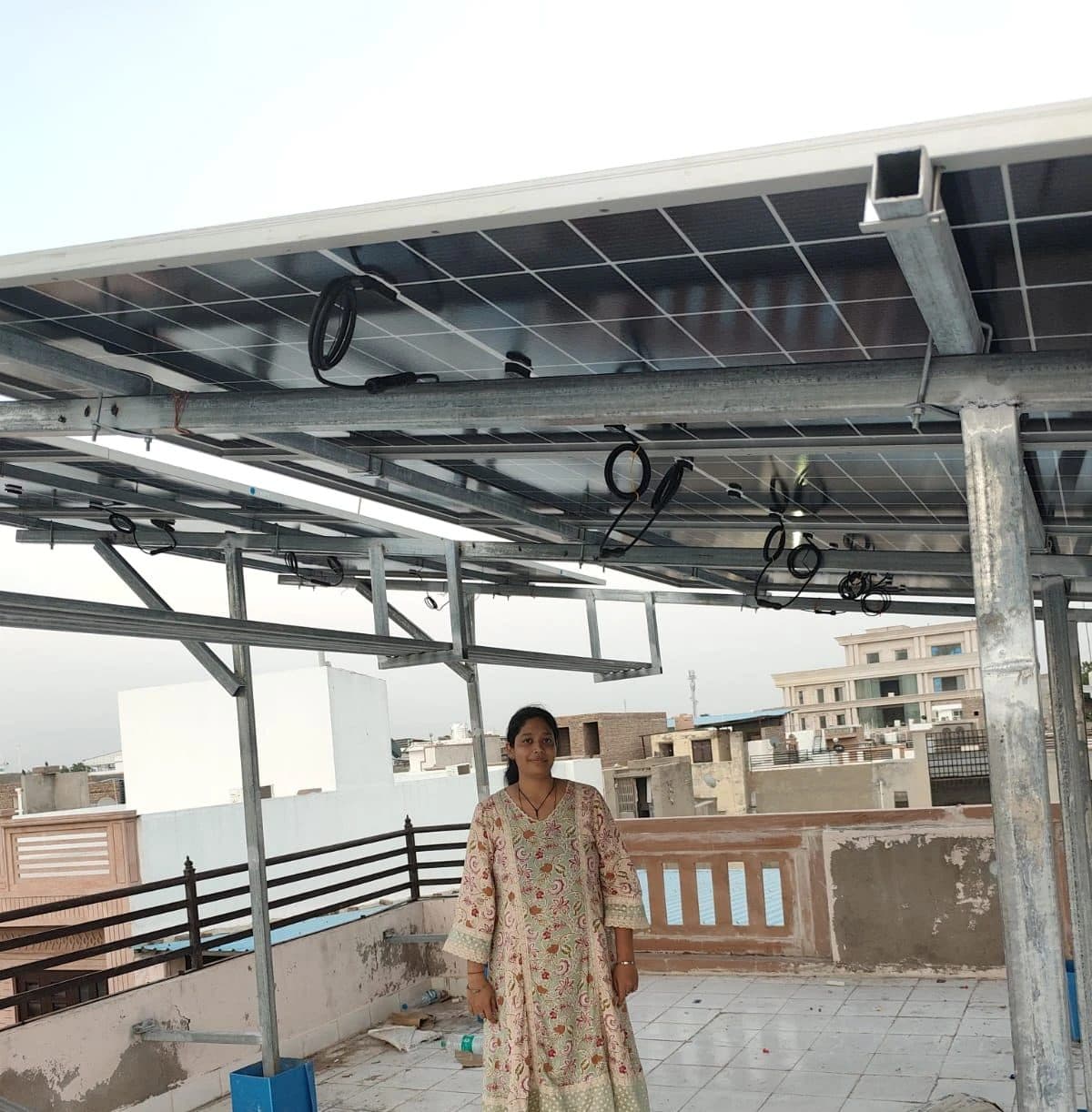 Elevated rooftop structure by Balaji Solar & Steel Fabrication in Agarwal Colony, Balotra, Rajasthan