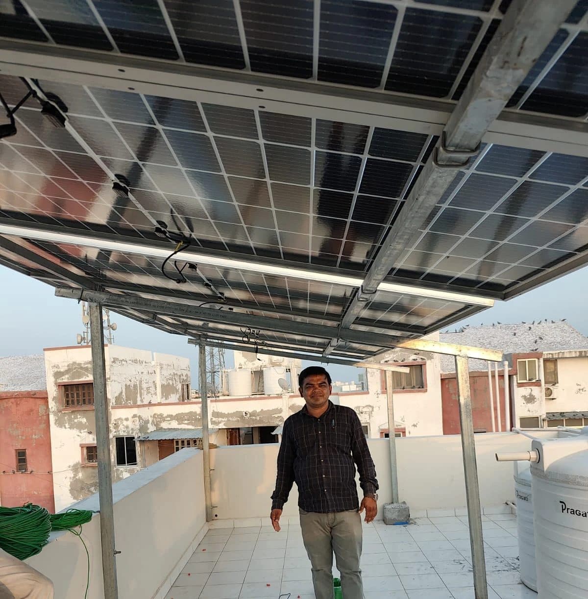 Elevated rooftop structure by Balaji Solar & Steel Fabrication in Pitty Colony, Balotra, Rajasthan